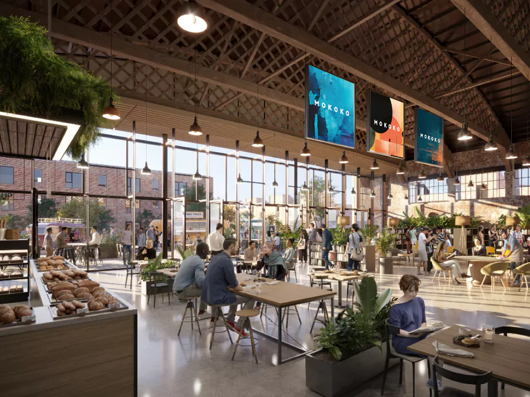 Vibrant café at The Hangar ideal for coffee with friends or family lunches. Versatile multi-use spaces fostering community connection.