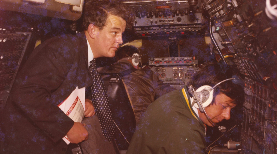 Image featuring Brian Watts, a Senior Engineer in the cockpit of the Concorde aircraft