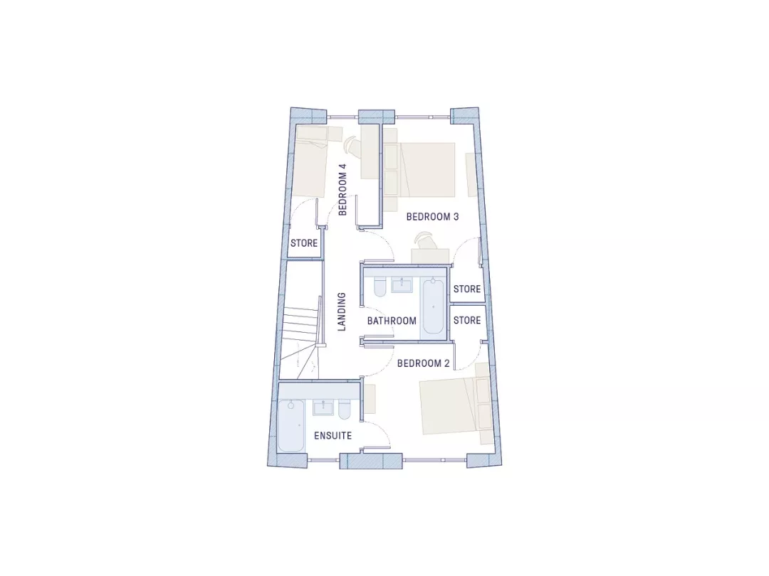 Top floor with two double bedrooms, single bedroom and family bathroom